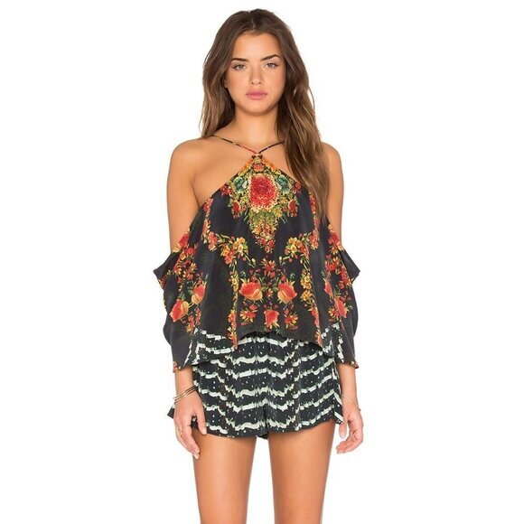 Camilla Pants - Camilla‎ Lift the Veil Flounce Halterneck Layered Playsuit Romper Size 1 b57